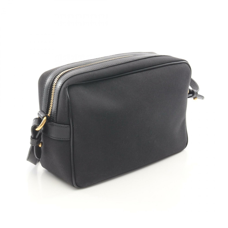 PRADA LOGO JACQUARD Logo 肩挎包 1BH089 帆布皮革 黑色 二手-1