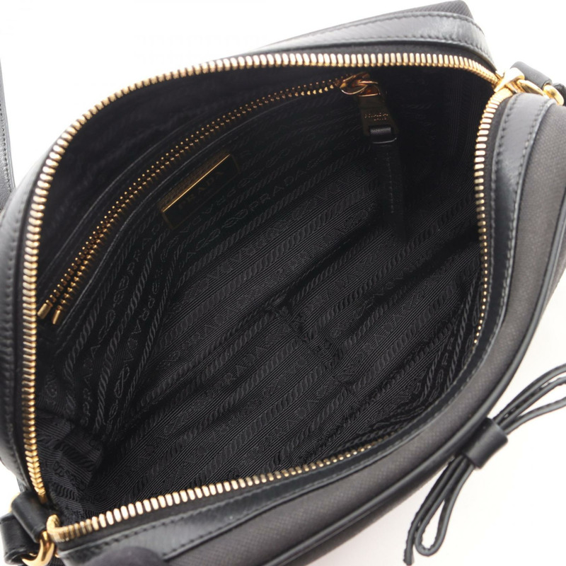 PRADA LOGO JACQUARD Logo 肩挎包 1BH089 帆布皮革 黑色 二手-2