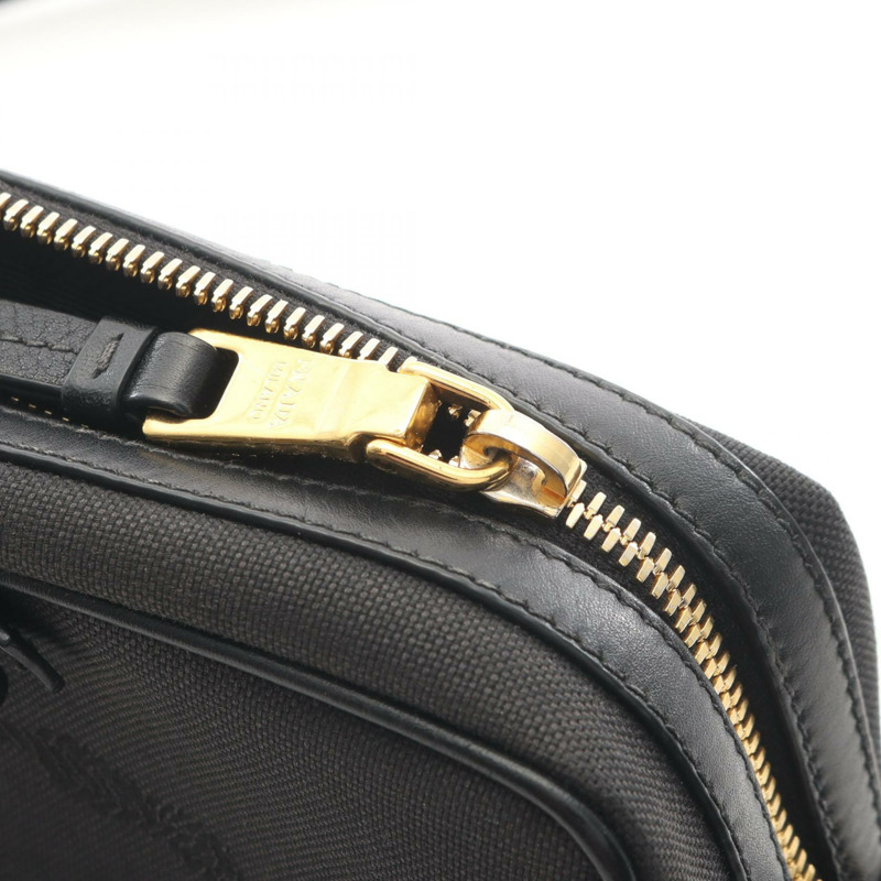 PRADA LOGO JACQUARD Logo 肩挎包 1BH089 帆布皮革 黑色 二手-7