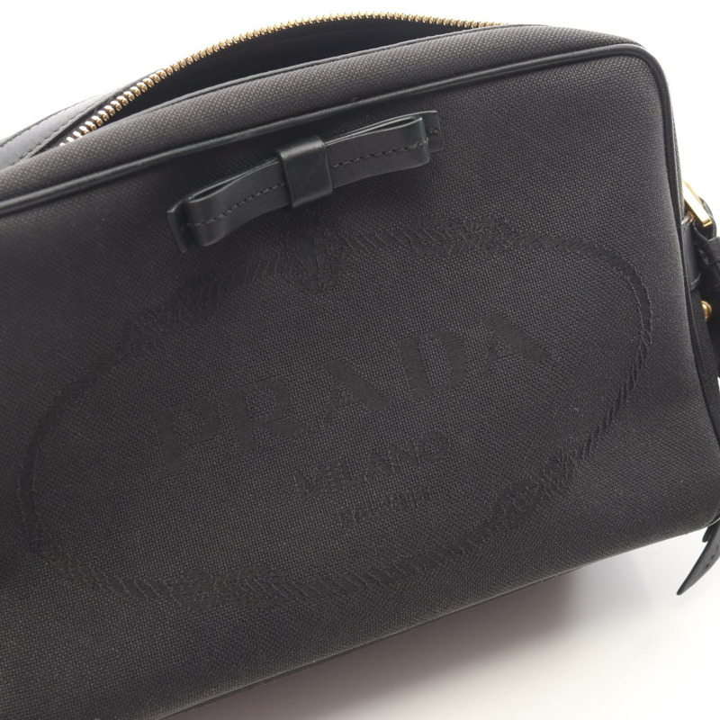 PRADA LOGO JACQUARD Logo 肩挎包 1BH089 帆布皮革 黑色 二手-8