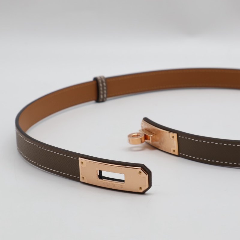 HERMES Kelly釦腰帶 - 灰玫瑰金-4