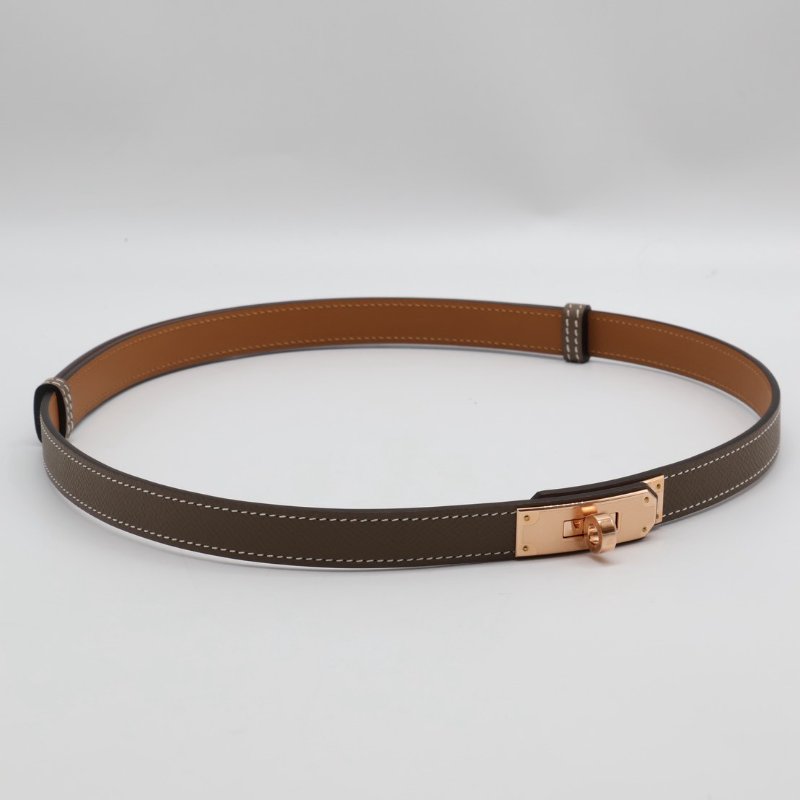 HERMES Kelly釦腰帶 - 灰玫瑰金-8