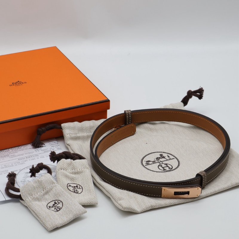 HERMES Kelly釦腰帶 - 灰玫瑰金-9