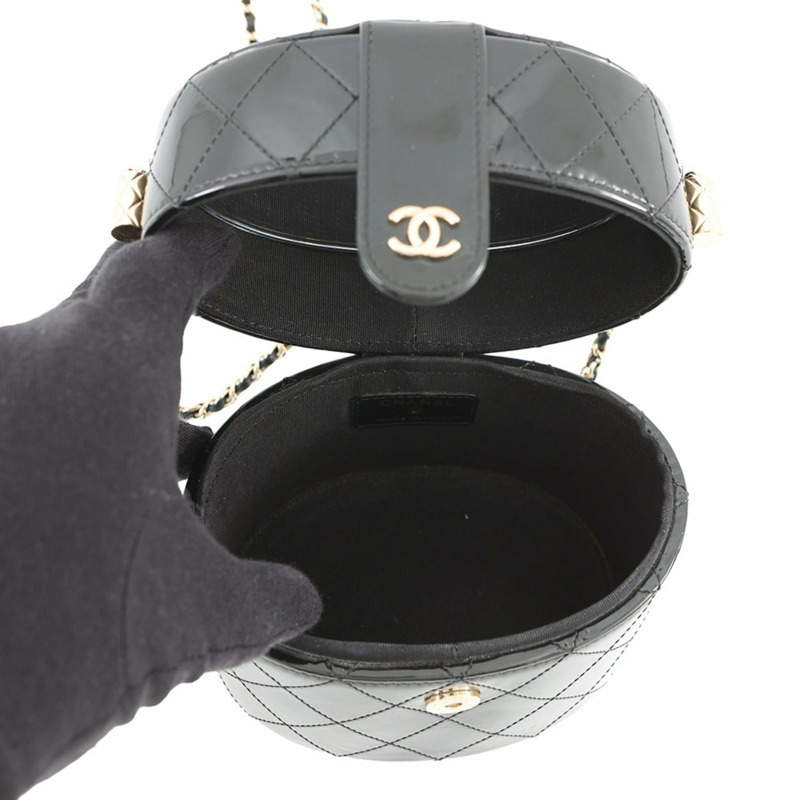 香奈兒鏈條單背包，Coco Mark，Matelasse Vanity，漆皮琺瑯，AP1616，黑色-4