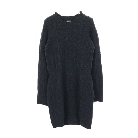 香奈兒 COCO 標誌紐帶連身裙 P75622K10839 羊毛羊絨混紡海軍藍二手 #34 女士 CC