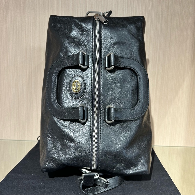 GUCCI古驰 互扣式双G书包背包双肩 黑色-0