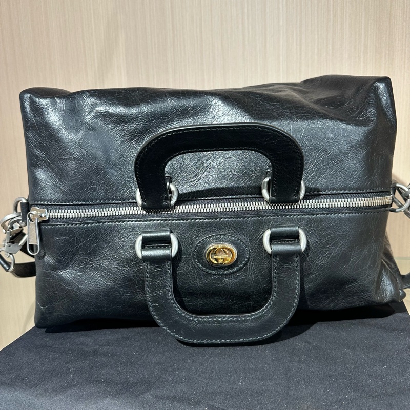 GUCCI古驰 互扣式双G书包背包双肩 黑色-5