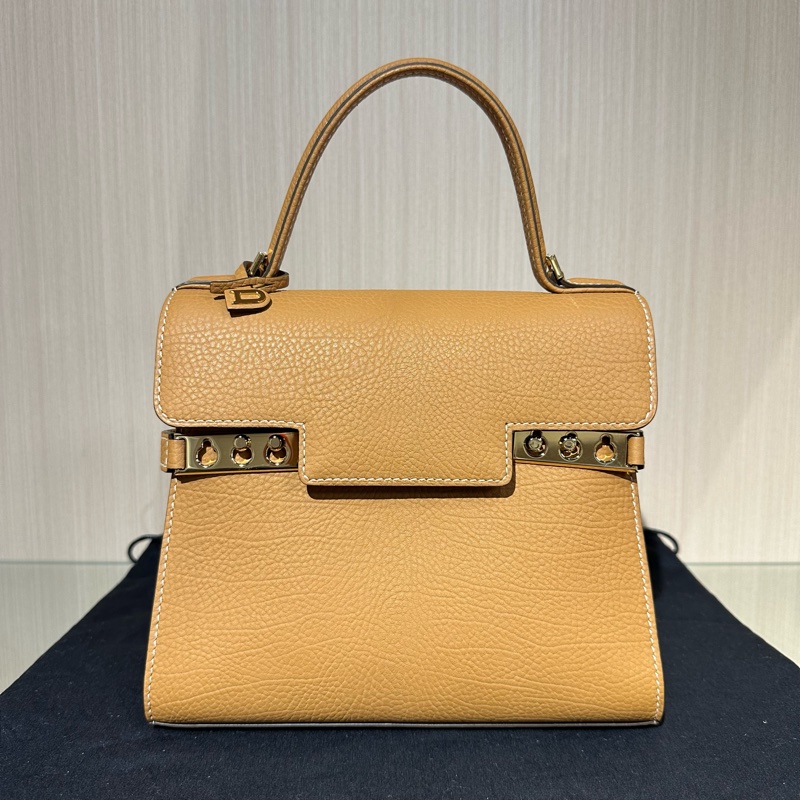 Delvaux Tempête金扣小牛皮 手提单肩斜挎包奶茶色-0