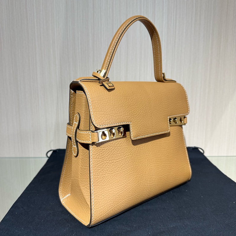 Delvaux Tempête金扣小牛皮 手提单肩斜挎包奶茶色-1