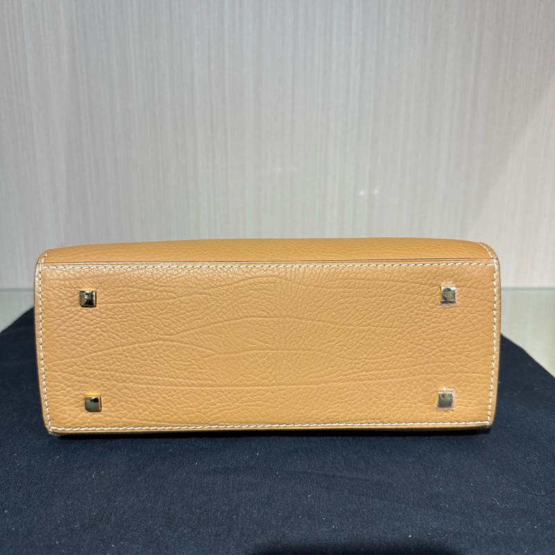Delvaux Tempête金扣小牛皮 手提单肩斜挎包奶茶色-4