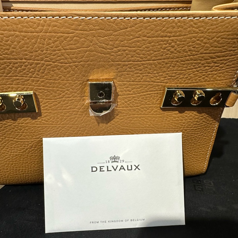 Delvaux Tempête金扣小牛皮 手提单肩斜挎包奶茶色-7