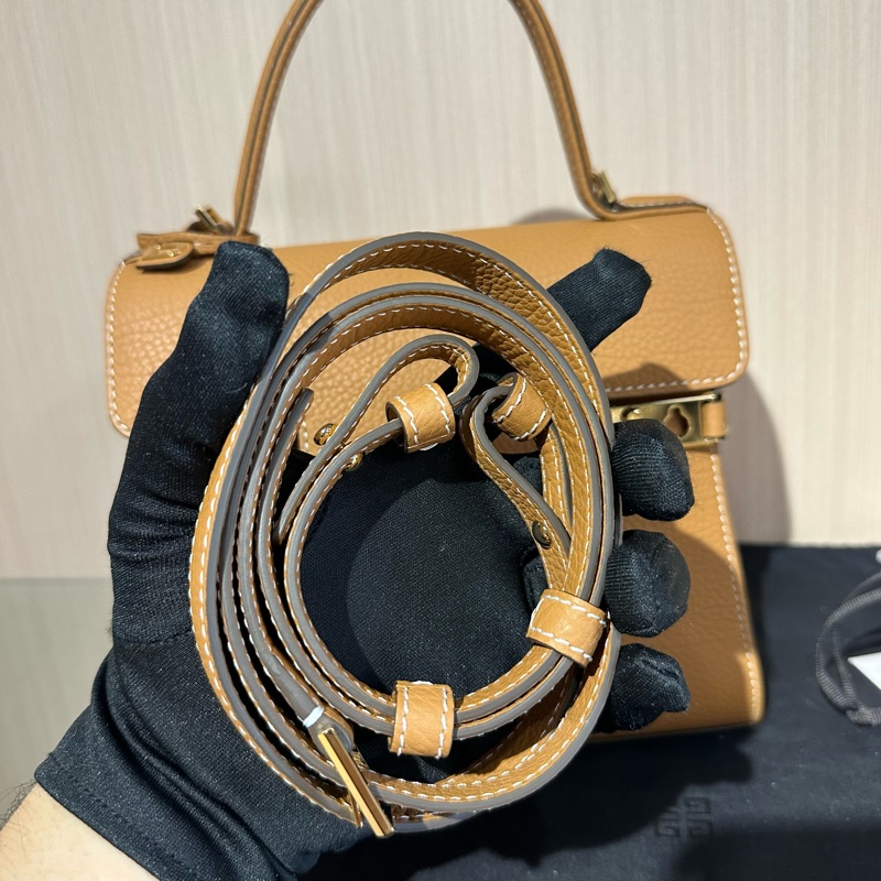 Delvaux Tempête金扣小牛皮 手提单肩斜挎包奶茶色-9