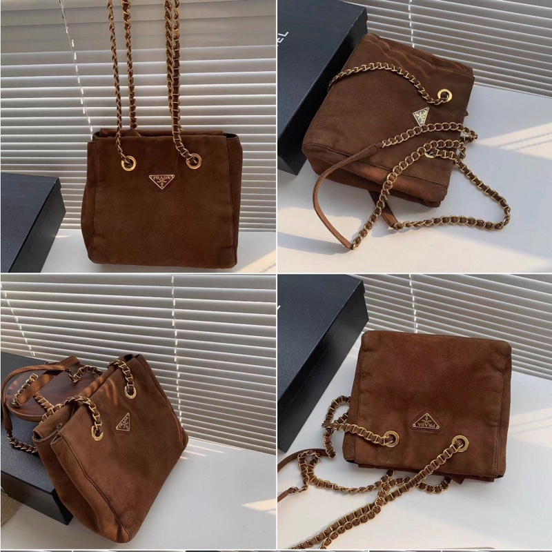 絕美極品！Prada 麂皮金棕降落傘「小號」-1