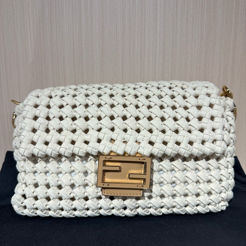 FENDI 芬迪 编织 法棍包 肩背包 中号 白色-0