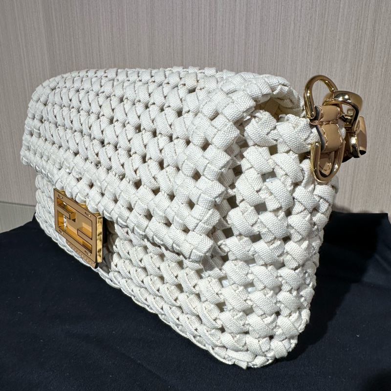 FENDI 芬迪 编织 法棍包 肩背包 中号 白色-2