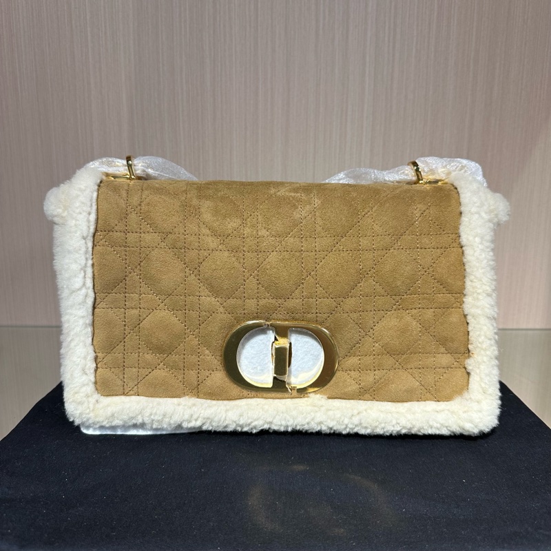 DIOR迪奧 Caro 軟乎乎 羊皮革和羊毛 斜挎單肩包 駝色-0