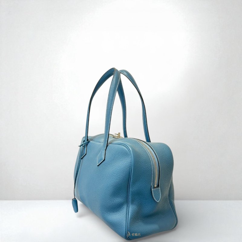 Hermes包包 voctoria牛仔藍銀扣35cm肩背包-1