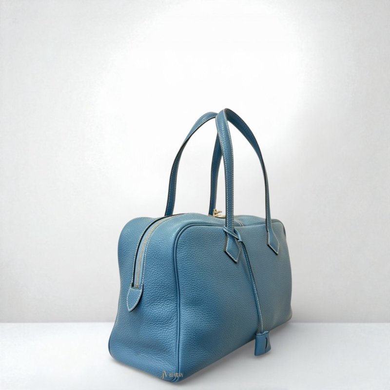 Hermes包包 voctoria牛仔藍銀扣35cm肩背包-2