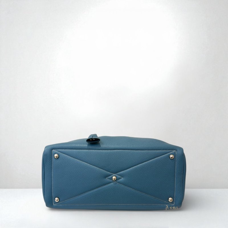 Hermes包包 voctoria牛仔藍銀扣35cm肩背包-4