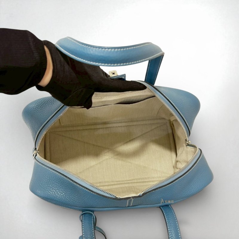 Hermes包包 voctoria牛仔藍銀扣35cm肩背包-5