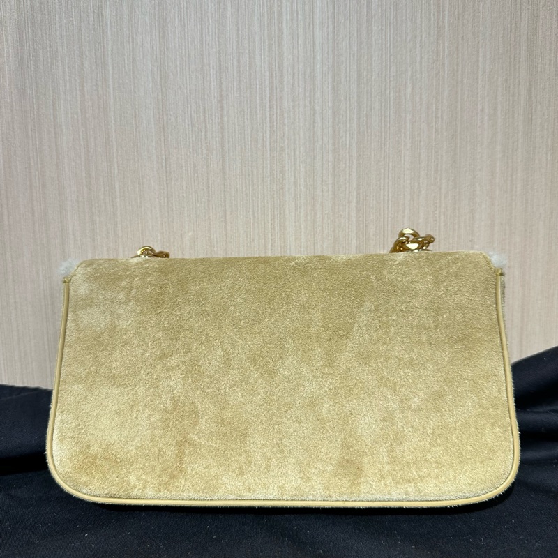 CELINE賽琳 T 凱旋門金扣天鵝絨小牛皮 單肩包 駝色-3