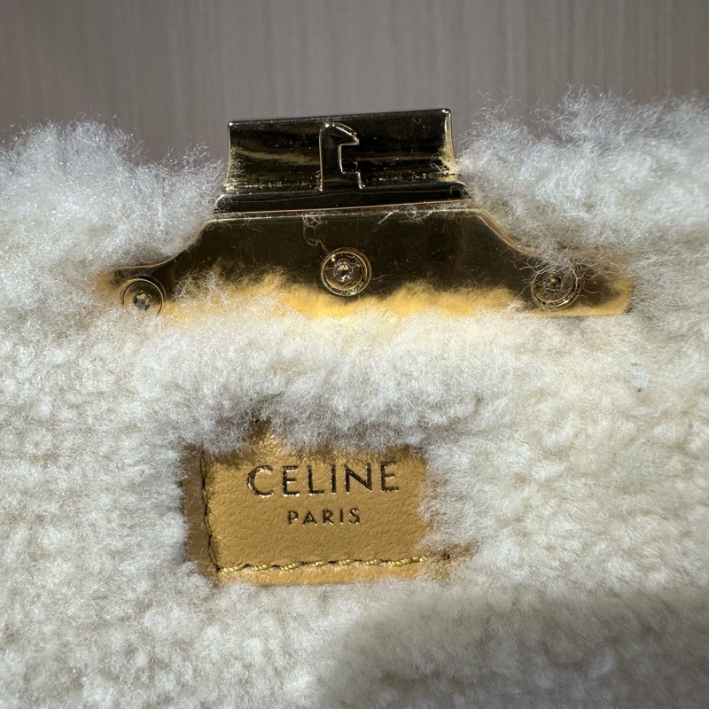 CELINE賽琳 T 凱旋門金扣天鵝絨小牛皮 單肩包 駝色-6