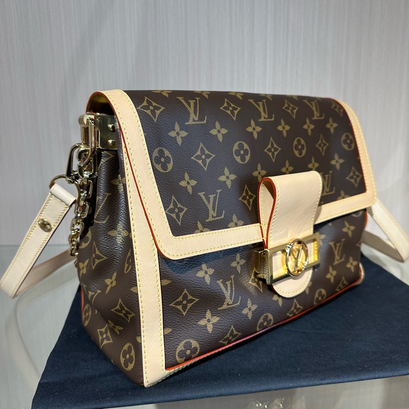 LV路易威登 老花達芙妮 單肩斜挎包 棕色拼淺米色-1