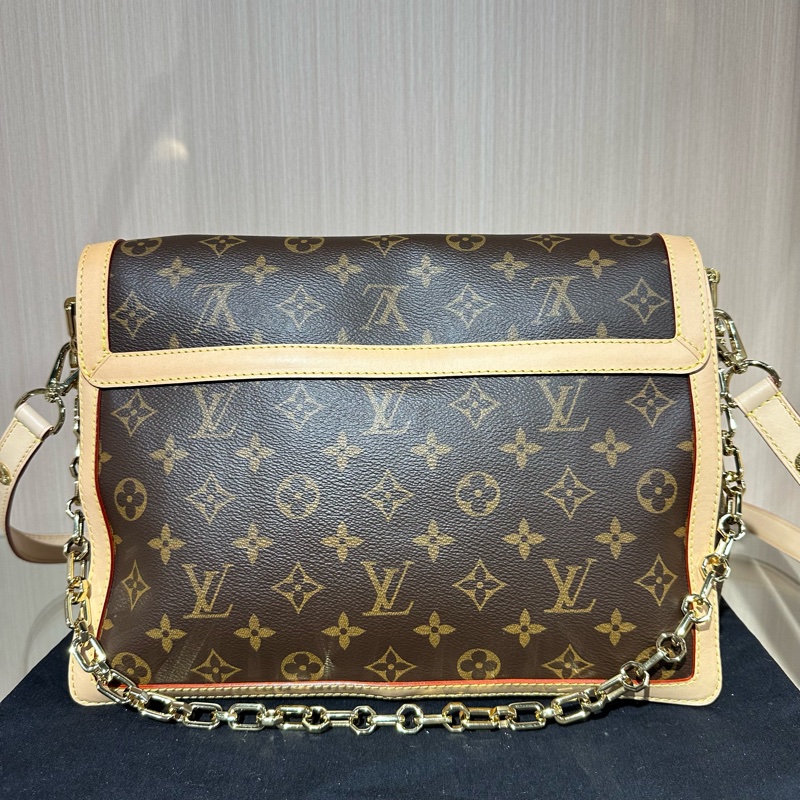 LV路易威登 老花達芙妮 單肩斜挎包 棕色拼淺米色-3