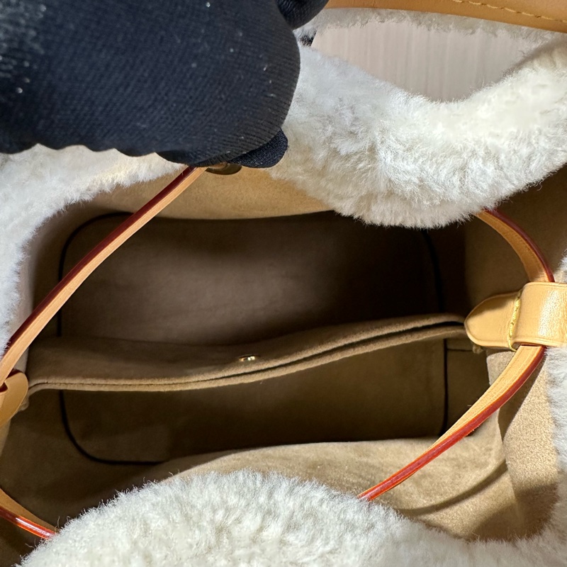 LV路易威登 BB 老花帆布拼羊毛皮 水桶包小號 棕色-6