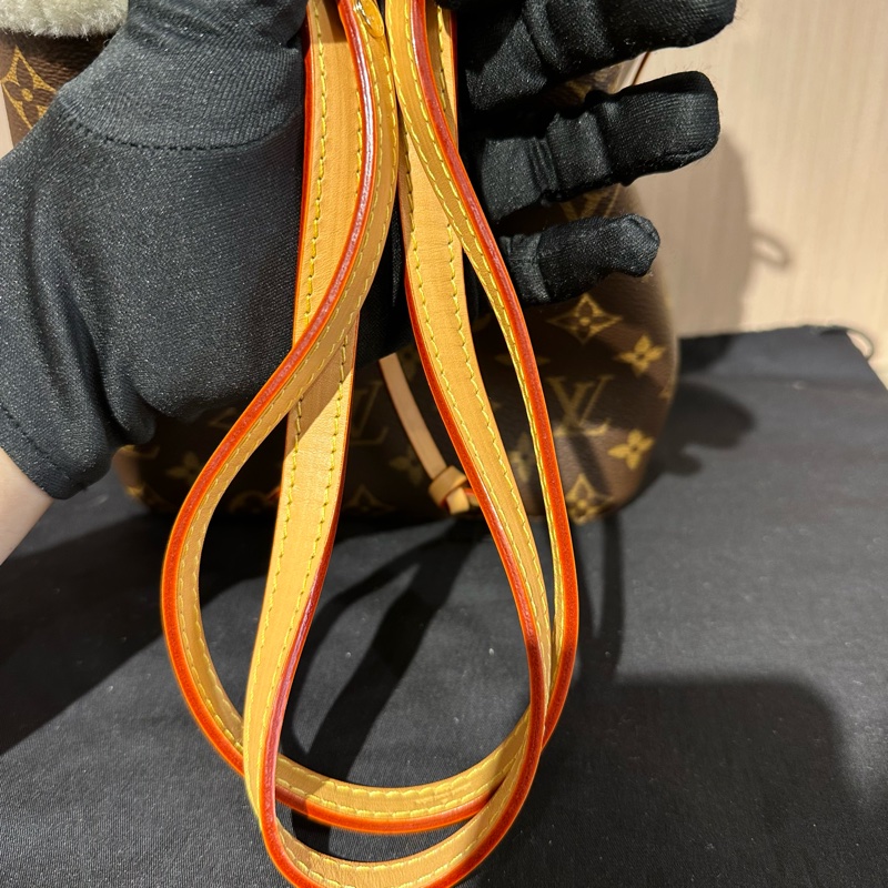 LV路易威登 BB 老花帆布拼羊毛皮 水桶包小號 棕色-7