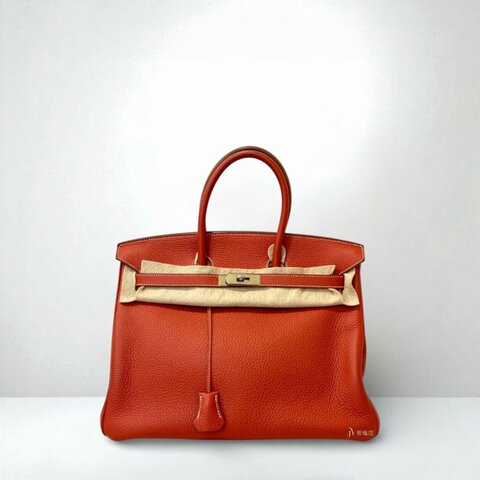 Hermes包包 9j橘紅拼01白色銀釦t/c o年35cm柏金包