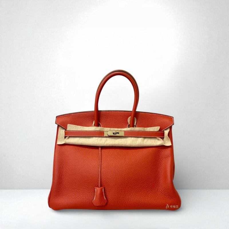 Hermes包包 9j橘紅拼01白色銀釦t/c o年35cm柏金包-0