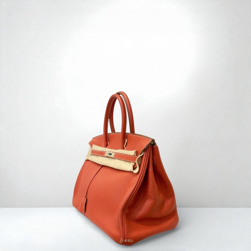 Hermes包包 9j橘紅拼01白色銀釦t/c o年35cm柏金包-1