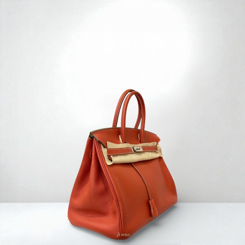 Hermes包包 9j橘紅拼01白色銀釦t/c o年35cm柏金包-2