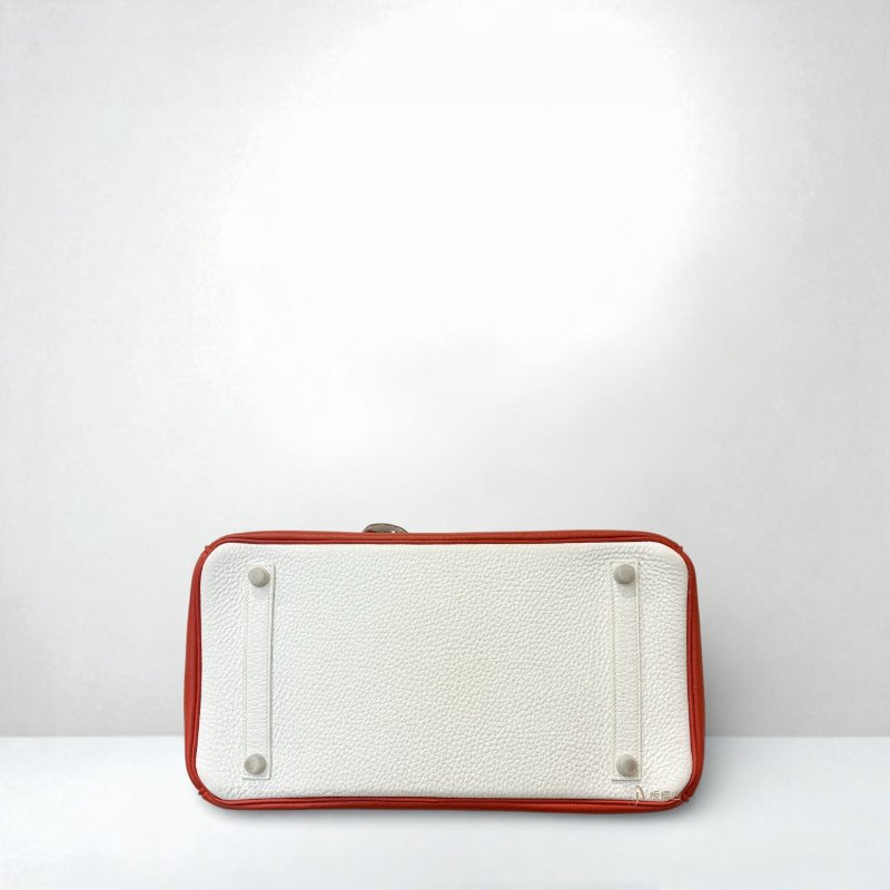 Hermes包包 9j橘紅拼01白色銀釦t/c o年35cm柏金包-4