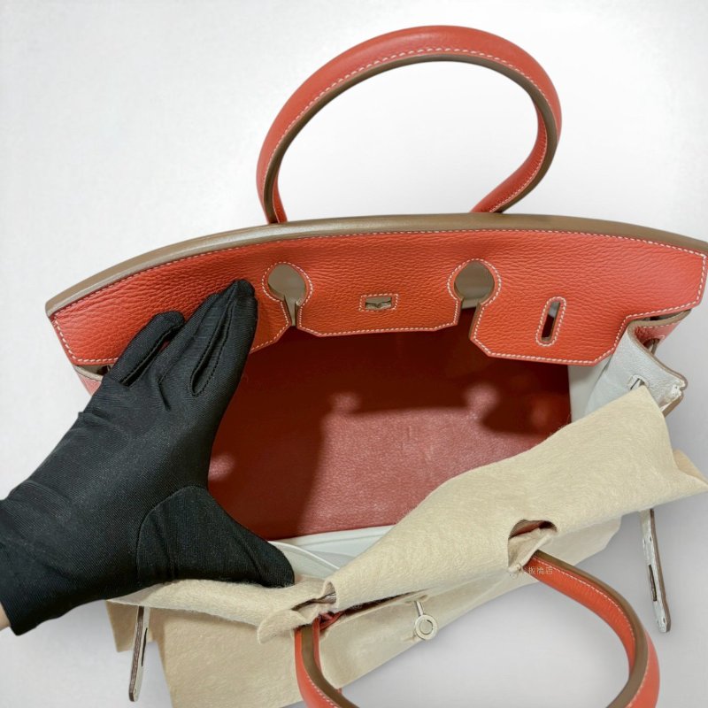 Hermes包包 9j橘紅拼01白色銀釦t/c o年35cm柏金包-5
