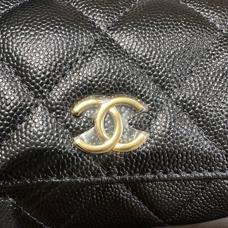 CHANEL香奈兒 22K菱格魚子醬小廢包迷你 黑色-5