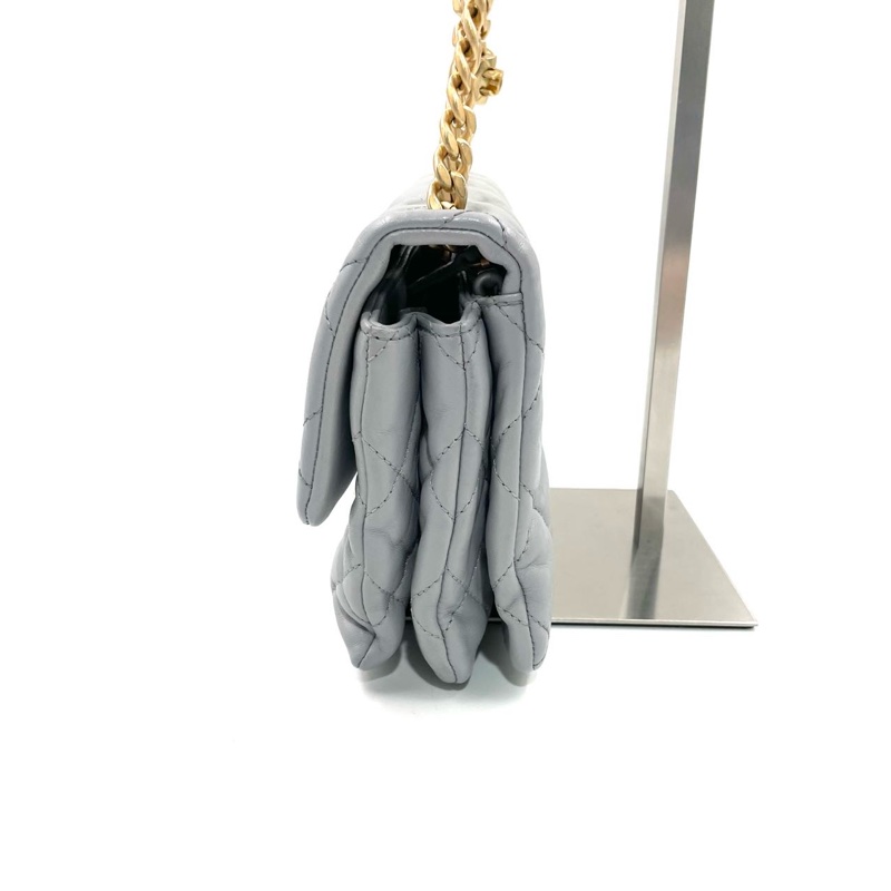 【極美私藏】Chanel 藍灰色金球23b小金柱菠蘿扣 晶片款風琴包-2