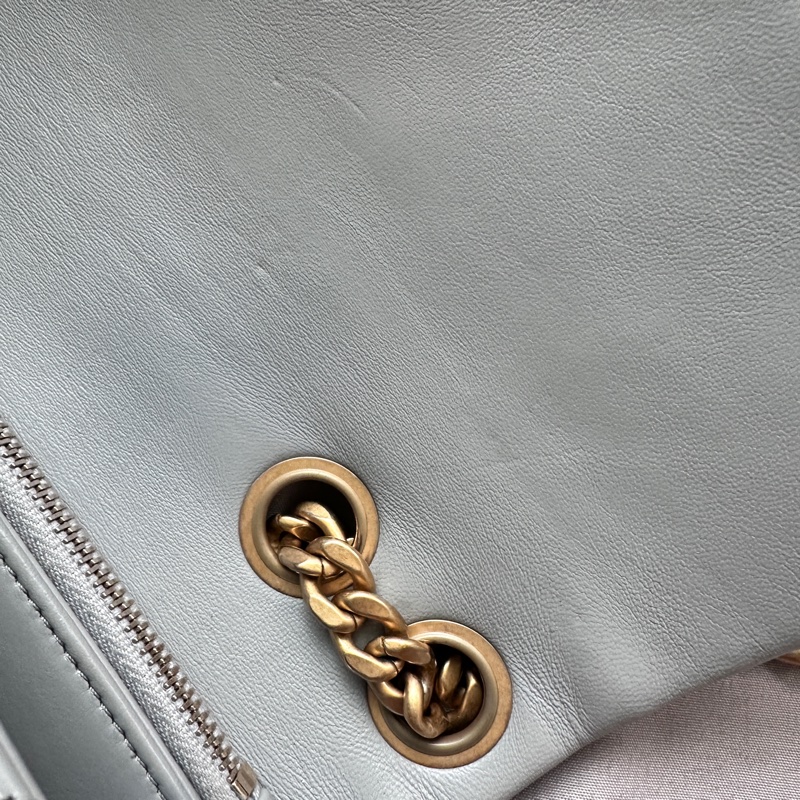 【極美私藏】Chanel 藍灰色金球23b小金柱菠蘿扣 晶片款風琴包-8