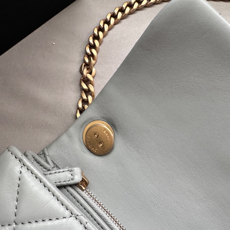 【極美私藏】Chanel 藍灰色金球23b小金柱菠蘿扣 晶片款風琴包-9