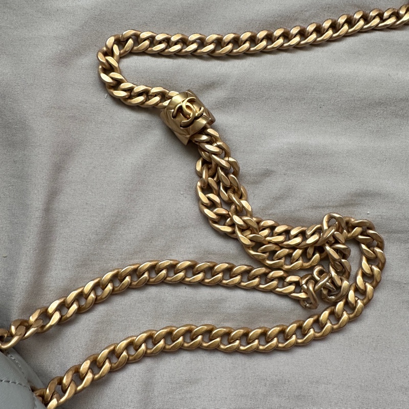 【極美私藏】Chanel 藍灰色金球23b小金柱菠蘿扣 晶片款風琴包-12