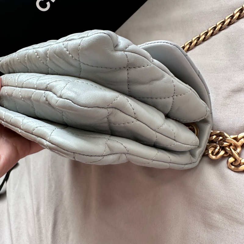 【極美私藏】Chanel 藍灰色金球23b小金柱菠蘿扣 晶片款風琴包-24