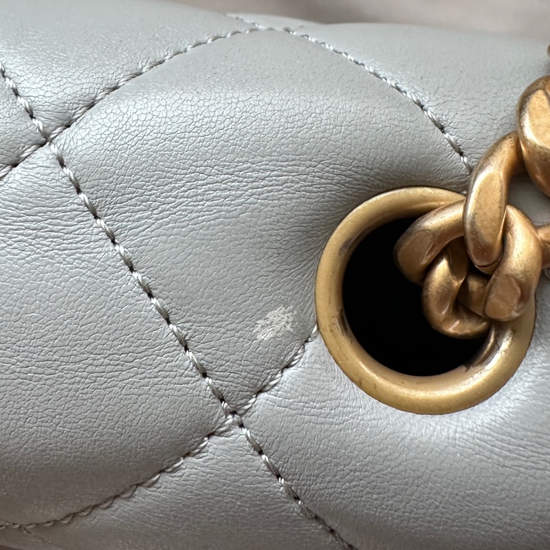 【極美私藏】Chanel 藍灰色金球23b小金柱菠蘿扣 晶片款風琴包-30