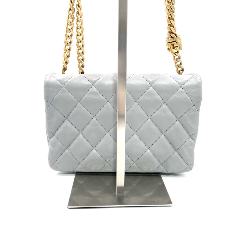 【極美私藏】Chanel 藍灰色金球23b小金柱菠蘿扣 晶片款風琴包-5