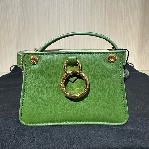 FENDI芬迪 Peekaboo 金扣納帕羊皮 零錢包 超迷你 綠色