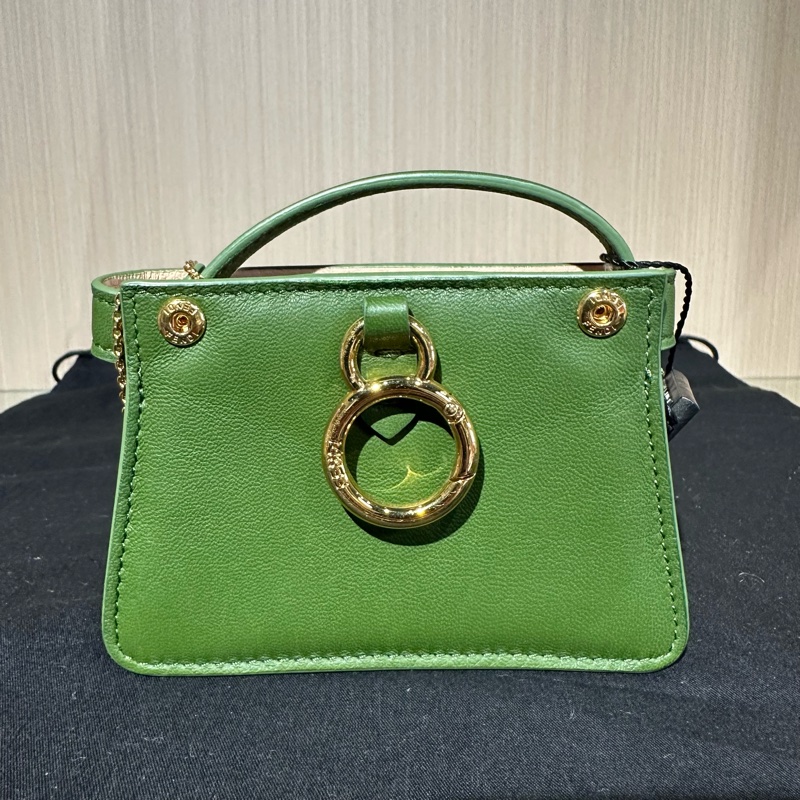 FENDI芬迪 Peekaboo 金扣納帕羊皮 零錢包 超迷你 綠色-0