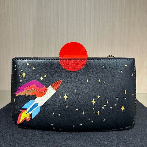 HERMES愛馬仕 Space Malice銀扣小牛皮 手提單肩包 黑色拼紅色