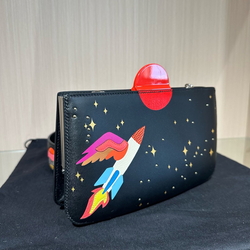 HERMES愛馬仕 Space Malice銀扣小牛皮 手提單肩包 黑色拼紅色-1