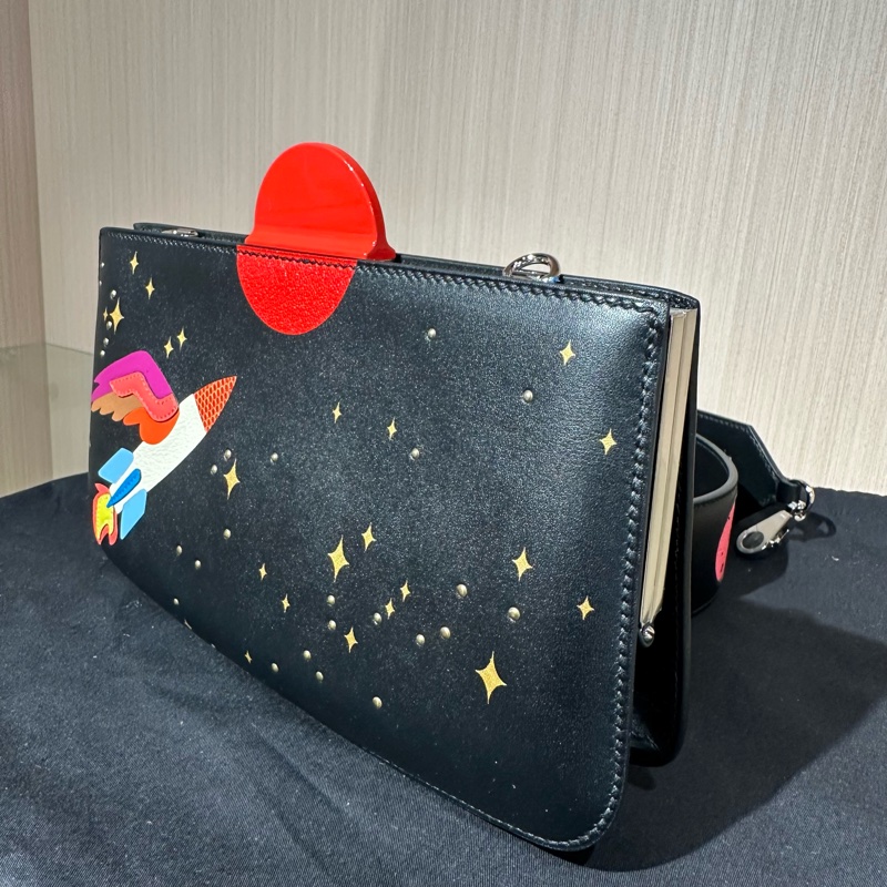 HERMES愛馬仕 Space Malice銀扣小牛皮 手提單肩包 黑色拼紅色-2