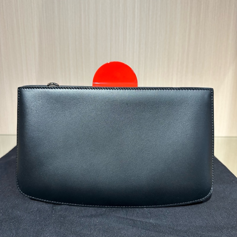 HERMES愛馬仕 Space Malice銀扣小牛皮 手提單肩包 黑色拼紅色-3